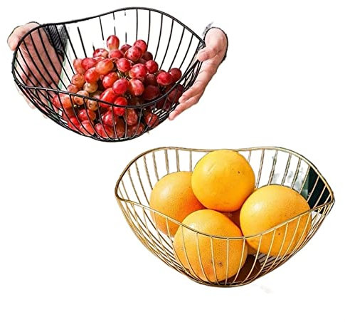 OQHAIR Plateau Alimentaire, Plateau de Petit-déjeuner, Corbeille de Fruits en métal, Fil Morden, Bols de Rangement pour Pain et légumes, Cuisine (Couleur : Noir)