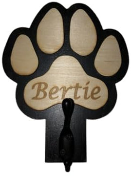 Furever Gifts Personalised Handmade Paw Print Dog Lead Hook Holder Wood 19cm 1 Piece (Large Hook)