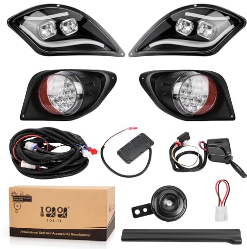 10L0L Deluxe Headlight Tail Light Kit for Yamaha Drive 2 Golf Cart, with Daytime Running Lamp High Low Beam Headlight Turn Signal Taillight Brake Hazard Flasher