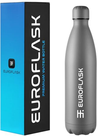 EuroFlask Stainless Steel Water Bottle, Leak Proof Metal Water Bottles with Double Wall Vacuum Insulation-12 Hrs Hot & 24 Hrs Cold Drinks Bottle for Gym, Sports and Work (Grey, 750 mL)