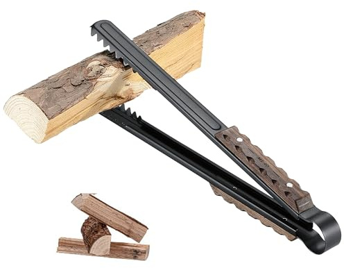 CAMPINGMOON 16-inch Length Charcoal Tongs with Scissor Shape Serrated Log Claw Small Fire Tongs for Bonfire Campfire Fire Pit with Wood Hand BKMS-41