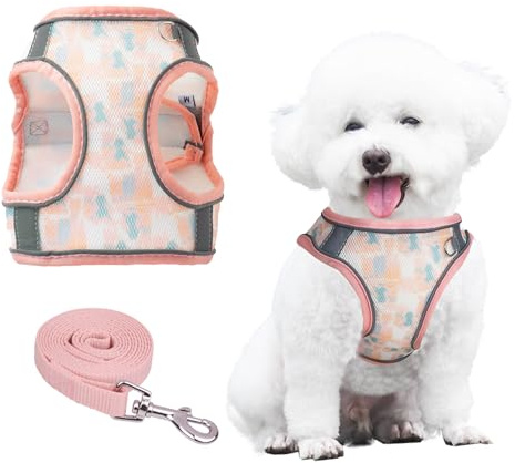 PawSailor Step-In-Hundegeschirr Für Kleine Hunde, Kein Ziehen, Verstellbar, Weiches Mesh, Atmungsaktiv, Gepolstertes Welpenwestengeschirr Mit Blumendruck, Bequem Zum Spazierengehen, Koralle, XS