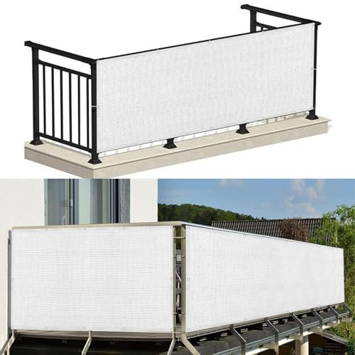 Balkon Sichtschutz 125 x 1000 cm HDPE Atmungsaktiv Balkonverkleidung Balkonblende Reißfest, mit Ösen Kabelbinder für Balkongeländer, Terrasse Garten, Weiß