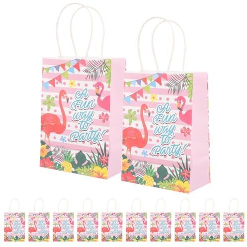 Healeved 24 Stück Flamingo Papiertüten mit Henkel, Geschenktüten für Kindergeburtstag, Mitgebseltüten Gastgeschenke Sommer Party, Papiertaschen Set