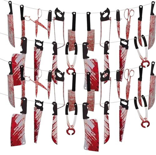 4Pcs Festoni Halloween, Coltelli Striscioni Addobbi, Coltello Festone Banner, Addobbi Halloween Casa, Horror Decorazioni Halloween per Esterno Giardino (4)