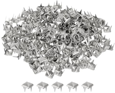 sourcing map 80Pcs Square Pyramid Rivets, 4mm Four-Jaw Studs Spikes, Copper Punk Rock Nailhead Spots for Clothing Bag Leather Shoes (Silver)