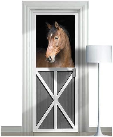 Türtapete Selbstklebend 95x210 Pferd Türaufkleber 3D Türposter Grau Fototapete Türfolie Türklebefolie Wasserdichte für Türwand Dekoration Tapete a7096