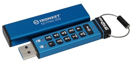 Kingston IronKey Keypad 200 512GB Clé USB Chiffrée | Clavier Alphanumérique | Accès Multi-Pin | XTS-AES 256-bit | FIPS 140-3 Niveau 3 Certifié (En Attente) | IKKP200/512GB, Bleu