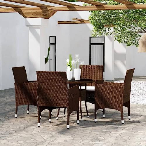 KATERYY 5-TLG. Bistro-Set Poly-Rattan und Hartglas Braun,Exklusives GartenBistroSet aus Rattan: Zeitlos, witterungsbeständig und komfortabel