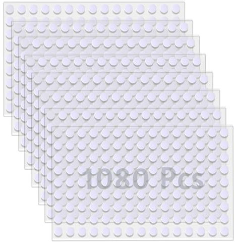 Jinpojun 1080 Piezas Adhesivo Redondo 10mm, Transparente Adhesivo Doble Cara Redondo, Gancho y Bucle Puntos Autoadhesivo para Oficina Casa Escuela Manualidades