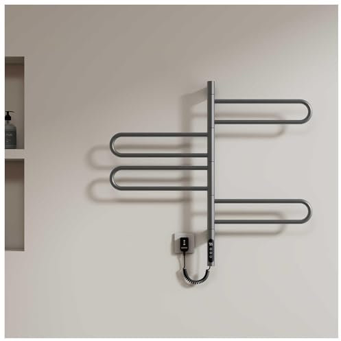 MYVVKIA Toallero calefaccionado montado en la Pared Giratorio 180°, Calentadores de Toallas eléctricos para baño con Temporizador y Control de Temperatura Inteligente, toallero