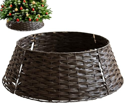 FONDUO Weihnachtsbaum Rock aus Rattan, Weihnachtsbaum Kragen Natur, Weihnachtsbaum Korb, Weihnachtsbaumständer Abdeckung, Weihnachtsbaumrock für Weihnachtsbaumdeko (Braun,50x65x21 cm)