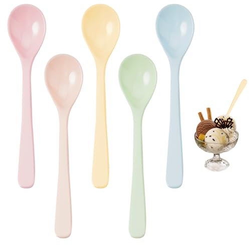 5 Stück Lange Löffel Bunt Kunststoff, Plastik Löffel Eierlöffel Plastik Farbe Lange Kunststofflöffel 5 Farben Wiederverwendbaren Plastiklöffel Langer Stiel Marmeladenlöffel für Kaffee Eis Joghurt