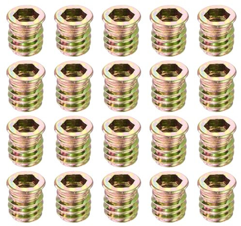 sourcing map 100Pcs Threaded Inserts, M8-1.25x15 Zinc Alloy Hex Socket Drive Screw-in Nut Threaded Inserts Furniture Bolt Fastener Connector for Wood Working Tool and Accessories