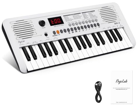 POGOLAB MK-2 Mini Keyboard Piano, Children's Electronic Keyboards with 37 Keys, 40 Songs, 200 Sounds, 200 Rhythms, Digital Piano with Midi Function, Portable Electric Piano(19.3 x 7.3 x 1.9)(White)
