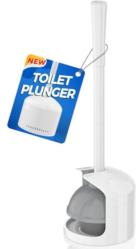 TRENTI Toilet Plunger with Holder, Plunger with Holder for 5.3-inch Toilet Drain, Plungers for Bathroom with Holder, Toilet Plunger Heavy Duty (2, White)