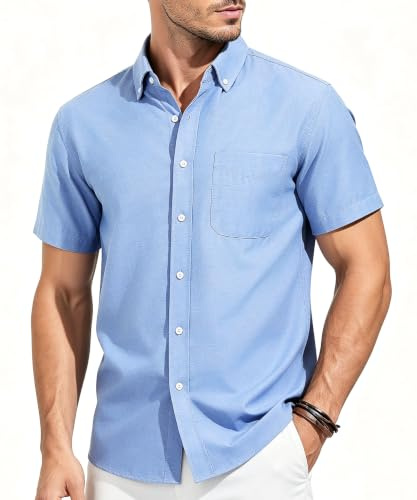 Casey Kevin Camicia Uomo Maniche Corte - 100% Cotone - Colletto con Bottoni