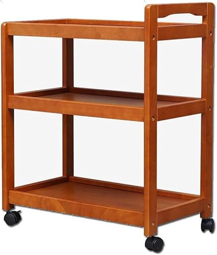 Wooden Kitchen Trolley Cart with 3 Tier Storage Rack and Wheels for Home Hotel and Outdoor Use Serving Cart for Drinks and Food Storage