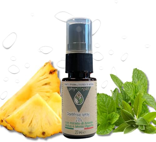 phy to pet | Dentifricio per Cani e Gatti Spray senza Risciacquo - Pulizia Denti e Gengive contro il Tartaro e Alitosi per il tuo Animale - Con Clorexidina, Estratto di Ananas e Menta - 20 ml