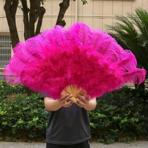 Abanicos de plumas grandes y esponjosos para espectáculos de danza, accesorios de actuación, plumas de avestruz decorativas para manualidades, abanico de 60 cm x 90 cm, rosa, 130 cm, mano derecha