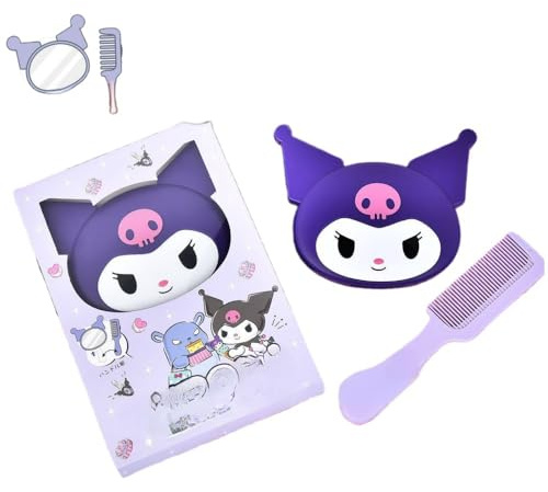 Fashion Yo Niedliches Katzenhaarbürsten-Set für Mädchen, feiner Zahn-Entwirrungskamm, tragbarer Handspiegel, Entwirrungskamm für Mädchen, Kleinkinder, nasses, trockenes Haar, Locken, glattes Styling