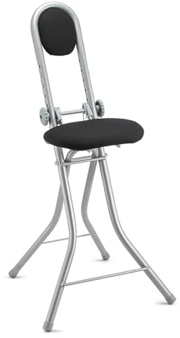 Fishtec Chaise Assis Debout Réglable en Hauteur - Siège Rembourré Idéal Repassage - Pliable Compacte - Charge 100 kg - Atelier Bureau Cuisine