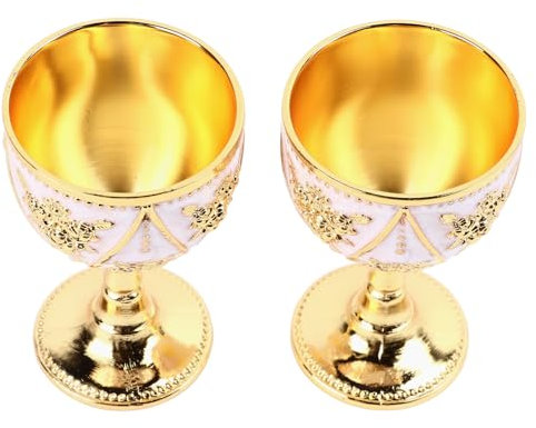 Fdit Ensemble de Tasse de Vin en Relief en Métal Vintage de 2 Calices à Vin Gravées avec Artisanat Complexe pour Décoration de Mariage du Bar à la Maison (or blanc)