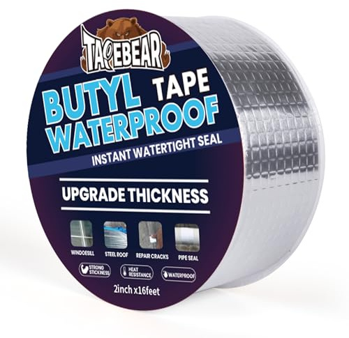 TAPEBEAR Extra Thicker Butyl Tape Waterproof 50mm x 5m, 1.3mm Aluminum Butyl Sealant Tape, Duct Sealing Adhesive for RV Roof Repair, Boat and Pipe Sealing, Metal, Glass & EDPM Roof Leak Patching