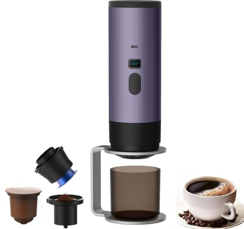 iMay Macchina per Caffè Espresso Portatile 3 In 1,Mini Macchina per il Caffè da 15 Bar Autoriscaldante in 5 Minuti, Caffettiera Elettrica Riscaldata per Auto con Porta Usb-C (Viola)