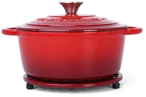 EdirFtra Pentola in ghisa, casseruola in ghisa, casseruola Rotonda in ghisa Smaltata da 24 cm con Coperchio, casseruola Smaltata Antiaderente Resistente al Forno