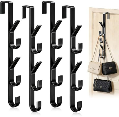 RTSHUK 4 Stück Handtaschen Aufbewahrung, 5 Haken Handtaschenhalter Türhaken Handtasche Aufbewahrung Haken Vertikaler Türhaken zum Einhängen für Krawatten Handtaschen Schals Tücher (Schwarz)