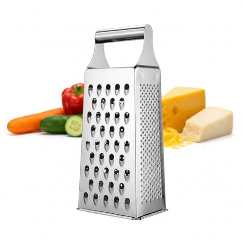 Stainless Steel Multi-Function Cheese Grater, 4-Sided Box Grater with Stable Base and Ergonomic Handle, Kitchen Accessories for Carrot, Lemon Grater, for Restaurant, Dorm - Silver, 24.5cm Height
