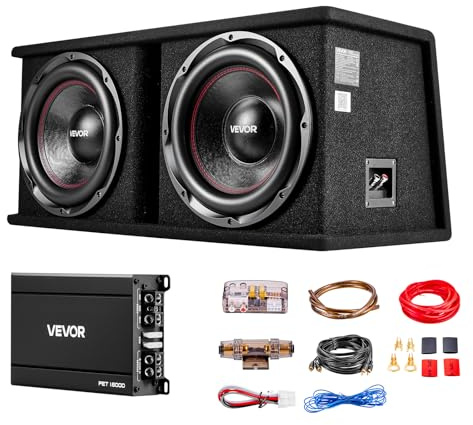VEVOR Dual 12 Enclosed Powered Subwoofer, 2400W Peak Massive Bass Output with Separate Amplifier, Complete Car Audio Subwoofer and Amp Package for Trucks SUVs