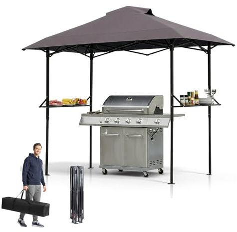 LEADZM Grillpavillon Faltbar,255x150x240 cm,Faltpavillon Robuster Metallrahmen,Mit Belüftung,Wetterfest,Wasserdicht,Sonnenschutz,Windfest,für Garten BBQ, Grillparty,Outdoor-Treffen,Anthrazit