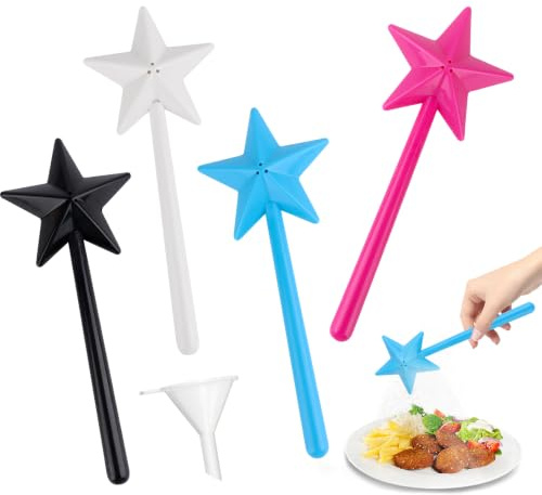 4 Piezas Salero y Pimentero de Varita Mágica, Dispensador de Sal y Pimienta Varita Mágica para Especias con 1 Embudo, Varita Salero y Pimentero para Cocina Comedor Decoración