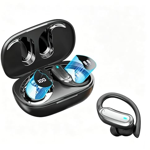 TRAUSI Wireless Earbuds Bluetooth Headphones, Bluetooth 5.3 Stereo Over Ear Buds,Noise Cancelling Mic, IPX7 Waterproof Earphones for Workout/Running, Pure Black