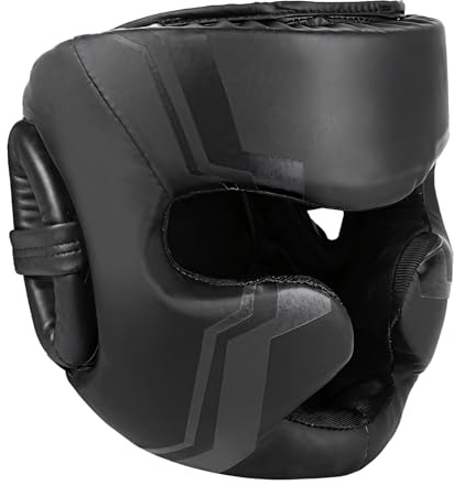 Boxing-Kopfschutz, Kopfprotektor für Training und Wettkämpfe, Verstellbarer Kopfprotektor aus PU-Leder, Schwarz, Größe L, 57 bis 65 cm Kopfumfang, für Boxing, MMA und Sanda, angenehmer Sitz