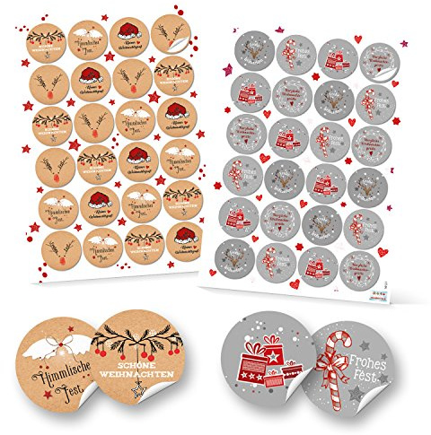 2 x 48 Weihnachtsaufkleber Text Frohes Fest Geschenkaufkleber rund 4 cm Weihnachten hochwertiger Druck Logbuch-Verlag