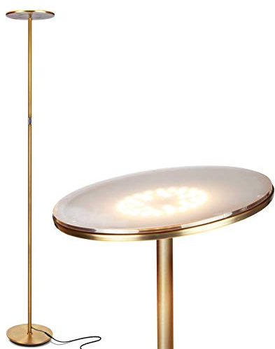 Brightech Sky Flux Dimmable LED Floor Lamp – Super Bright Floor Lamp with 3 Light Modes for Living Room, Office – Torchiere Standing Touch-Lamp, Tall Torch Lamp for Bedroom & Reading - Brass