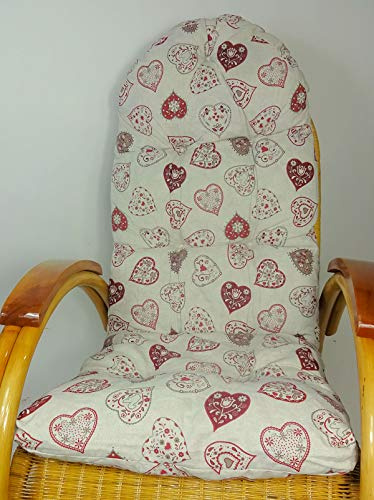 Rattani Auflage/Polster für Schaukelstuhl, Liegestuhl, Ersatzpolster Gr. 130 x 50 x 12 cm, Stoff Mirha Leinen Herz - Made in EU