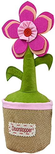 WAGNER Boden-Türstopper PINK FLOWER - Durchmesser Ø 14 x 38 cm, Handmade Qualität im Topfpflanzen Design, natürliche Textilien und Sand, liebevolle Details, 1500 g - 15519701