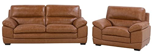 Beliani Ledersessel Ledersofa Goldbraun modernes Wohnzimmer-Set Horten