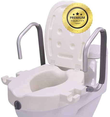 OrtoPrime Elevador WC Adulto 9cm Reposabrazos Abatibles ADAPTABLE Alzador wc Adulto - Adaptador wc Mayores CON TAPA Asiento Elevador Inodoro Adultos - Alzador de baño personas mayores ORTOPÉDICO
