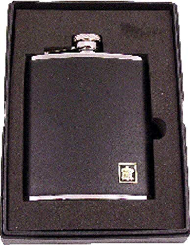 Petaca personalizable de cuero negro y acero inoxidable, 6 onzas, con texto en inglésAñadir nombre/iniciales