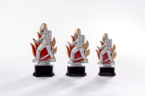 Henecka Feuerwehr-Pokal, Resinfigur Feuerwehr, Silber mit rot und Gold, mit Wunschgravur, Größe 20 cm