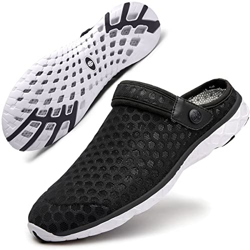 Sabots Mules Homme Femme Sandales Chaussures de Jardin Respirant Amants Pantoufles D'Été Aquatiques de Plage Piscine Chaussons Noir Blanc 42