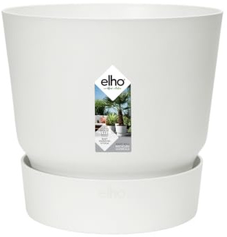 elho Greenville Rund 20cm Blumentopf - Weiss | ∅ 19.462 x H 18.425 cm | Integrierter Untersetzer | für den Innen- und Außenbereich | 100% recyceltes Plastik