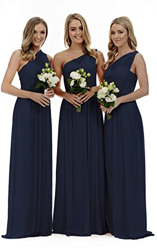 Lecureler Long One Shoulder Prom Bridesmaid Dress Navy Blue Size 8