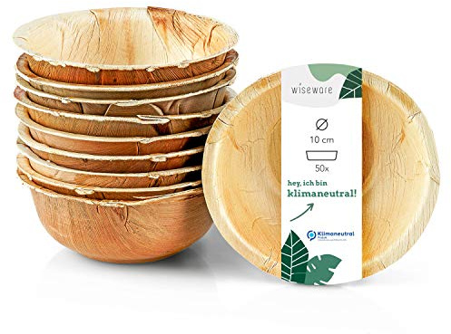 Wiseware Palmblatt Schale 85ml - 50 Stück Einweg-Schüssel rund Ø 10 cm - biologisch abbaubares Palmblattgeschirr - kompostierbares Partygeschirr - Bio Einweggeschirr