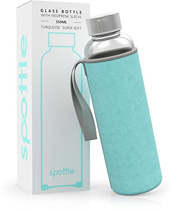 spottle gourde avec housse en néoprène - bouteille en verre de 500ml, 750ml ou 1l avec couvercle de protection et bouchon à vis pour le sport et les boissons gazeuses - lavable au lave-vaisselle